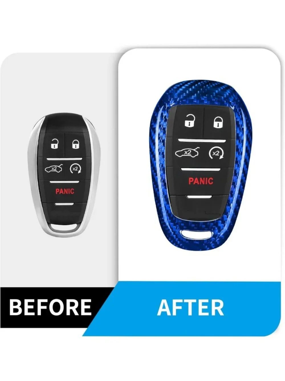 Stylish Real Glass Fiber Key Fob Cover for Smart Car Remote, 4-5 Buttons, Blue